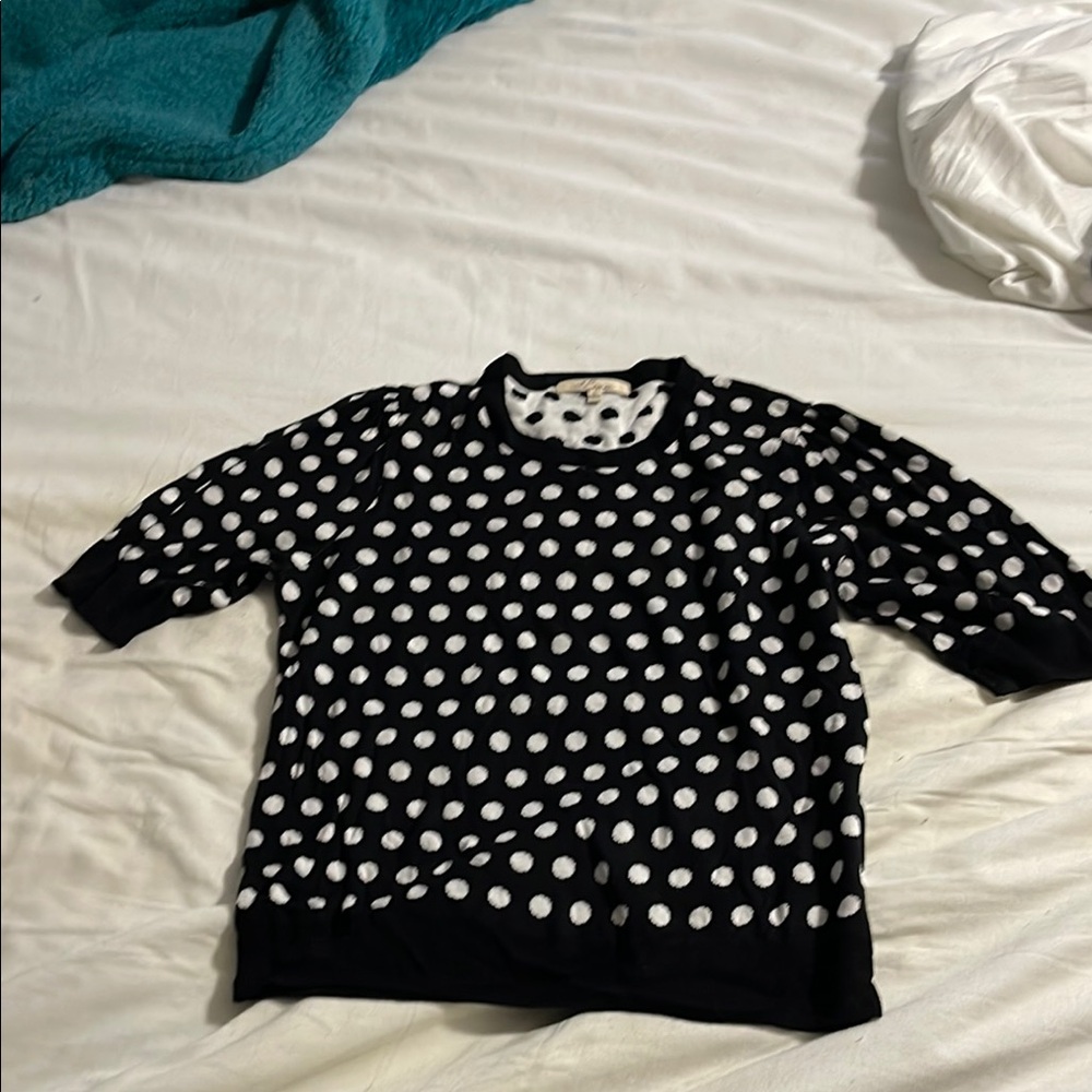 Los Serein Size L Black and White Polka Dot Short sleeve Sweater